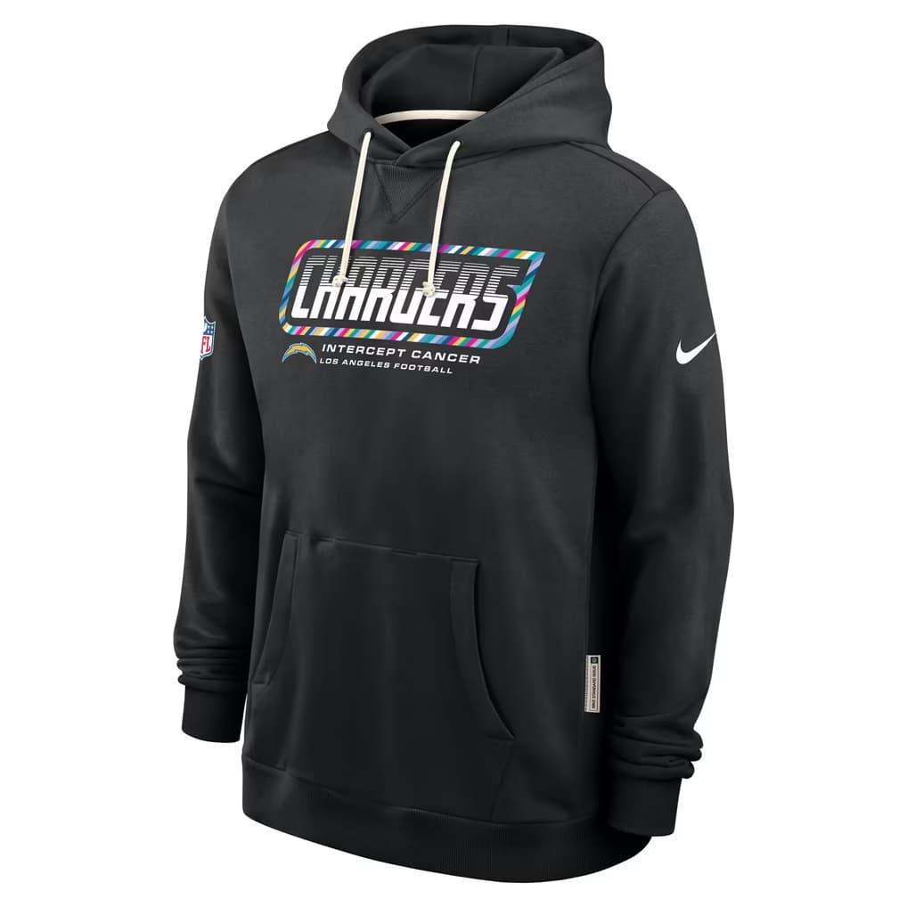 Men's Los Angeles Chargers Black 2026 Crucial Catch Sideline Standard Issue Dri-FIT Pullover Hoodie